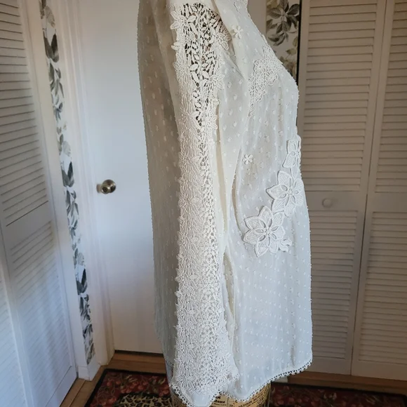 Zara Cream Ivory Swiss Dot Sheer Lace Blouse Tunic Sz M - Picture 7 of 9